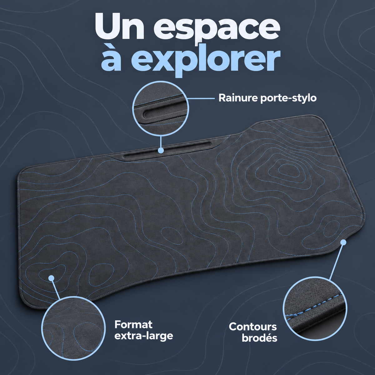 Tapis Cartographie XL – Tapis de bureau à contours brodés