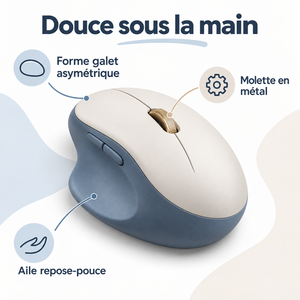 Souris Galet Duo – Souris ergonomique avec repose-pouce
