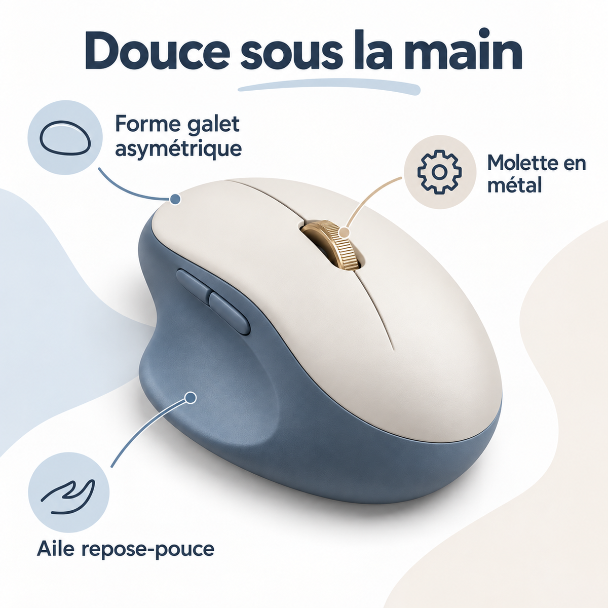 Souris Galet Duo – Souris ergonomique avec repose-pouce